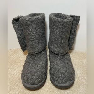 UGG Womens Classic Cardy II Gray Knit Fold Down Button Knee High Snow Boots